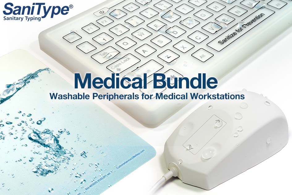 Medical Smooth Surface Keyboard, Fully Sealed Medical Mouse, and Washable Repositionable Mousepad